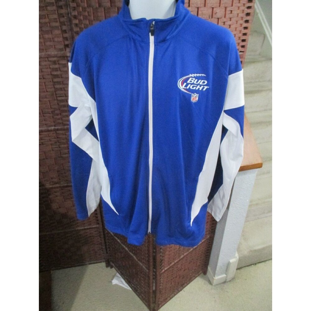 Bud Light Beer NFL Full Zip Track Jacket Men's Large Blue White Football